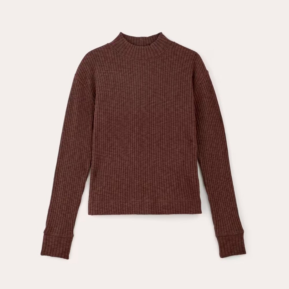 BNWT Everlane The Cozy Rib Funnel-Neck Dark Mahogany Small